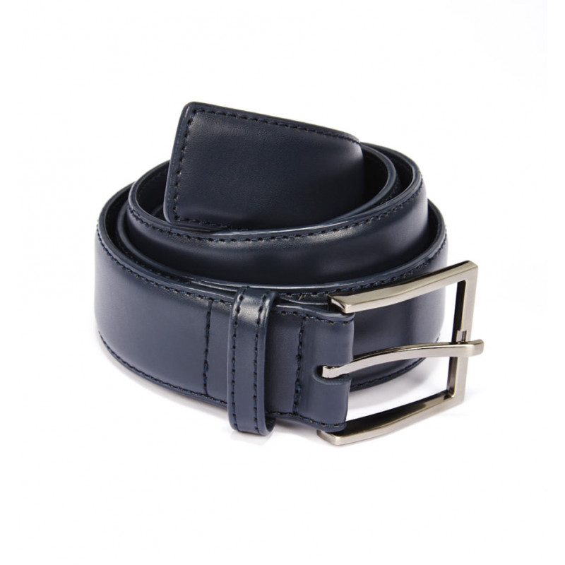 Belt man leather-smooth top-stitched tone-on-tone