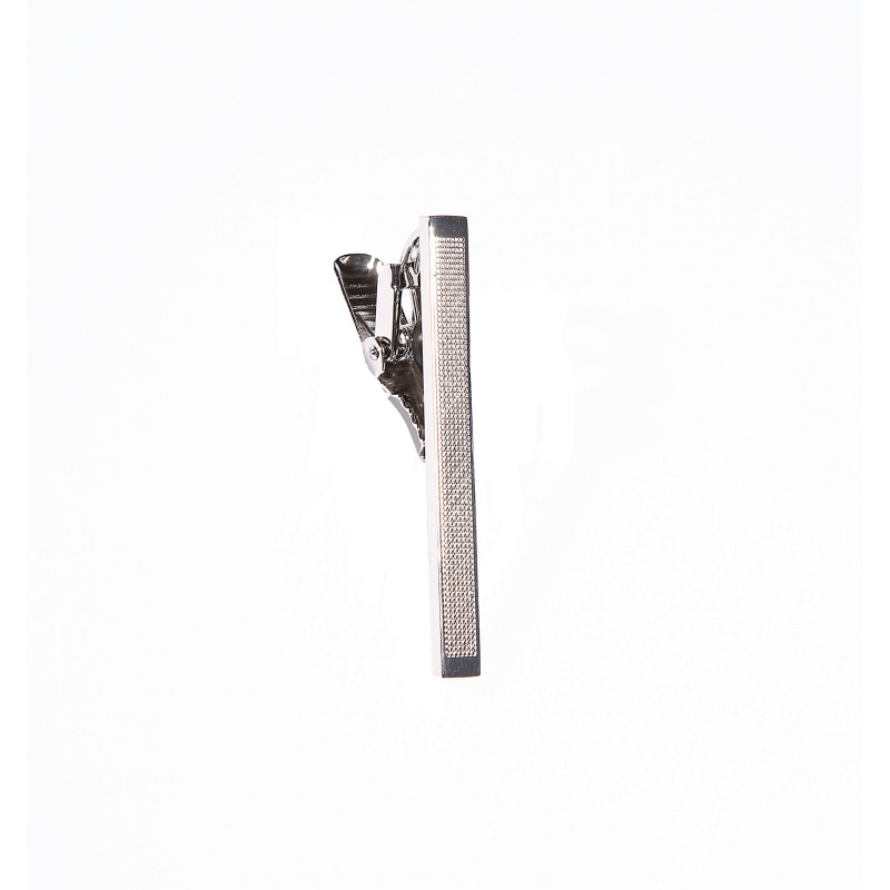 A tie-clip slim shiny metal finish and rhodium