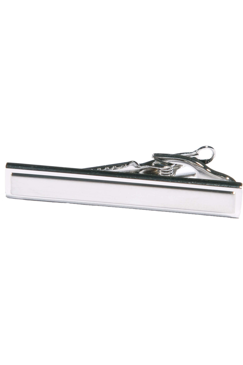 Pince à cravate slim en métal brossé et finition rhodium