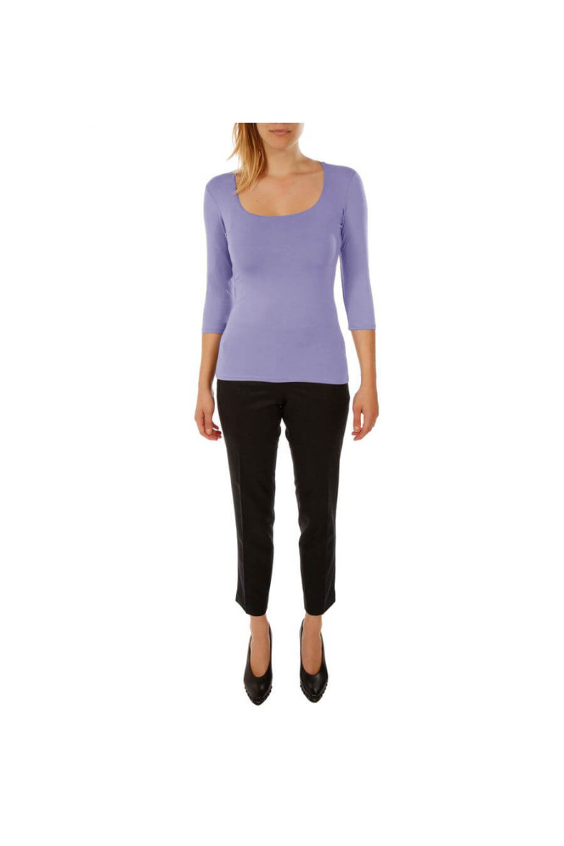 T-shirt femme col carré et manches trois quart en viscose stretch