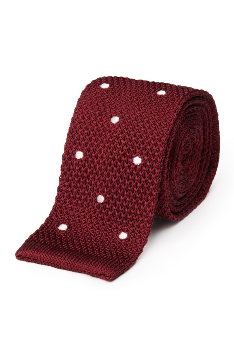 Cravate fine en maille tricot de pure soie à pois