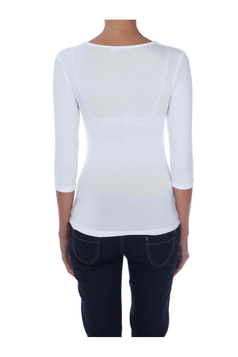 T-shirt femme col carré et manches trois quart en viscose stretch