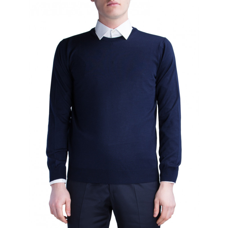 Mens sweater crew neck in pure merino wool