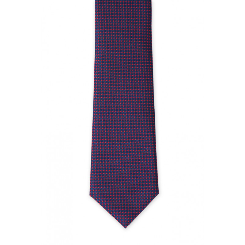 Tie in pure silk navy with red polka dots