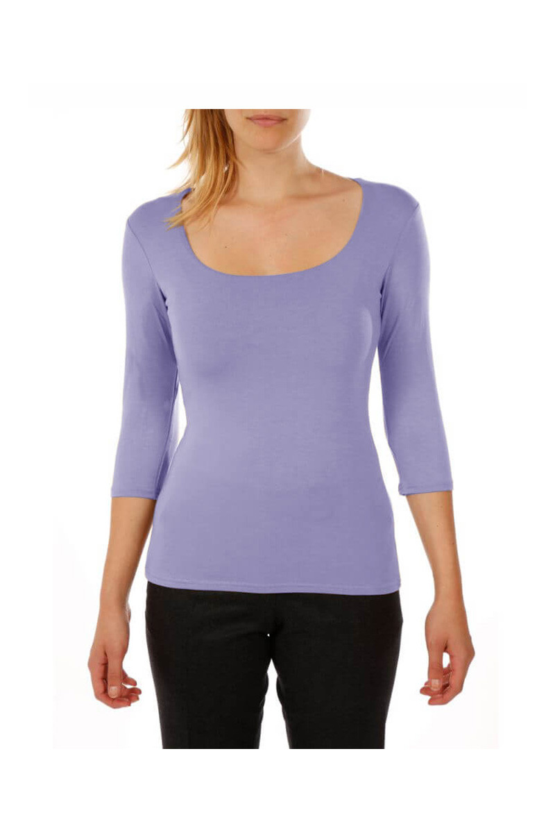 T-shirt col carré manches 3/4 en viscose stretch