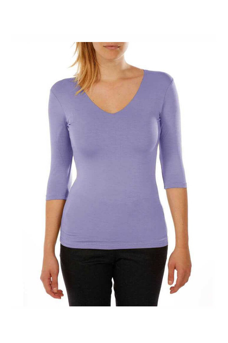 T-shirt col V manches 3/4 viscose stretch