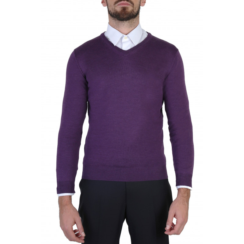 Pull homme col V 100% laine Mérinos extra fine