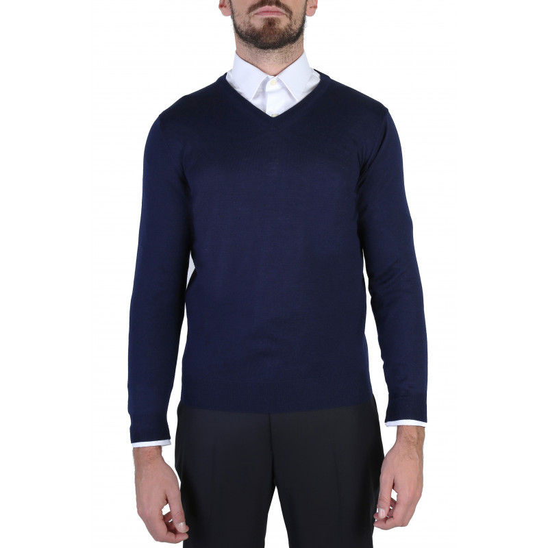 Mens sweater V-neck 100% Merino wool extra fine