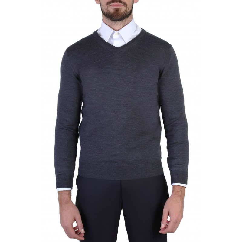 Pull homme col V 100% laine Mérinos extra fine