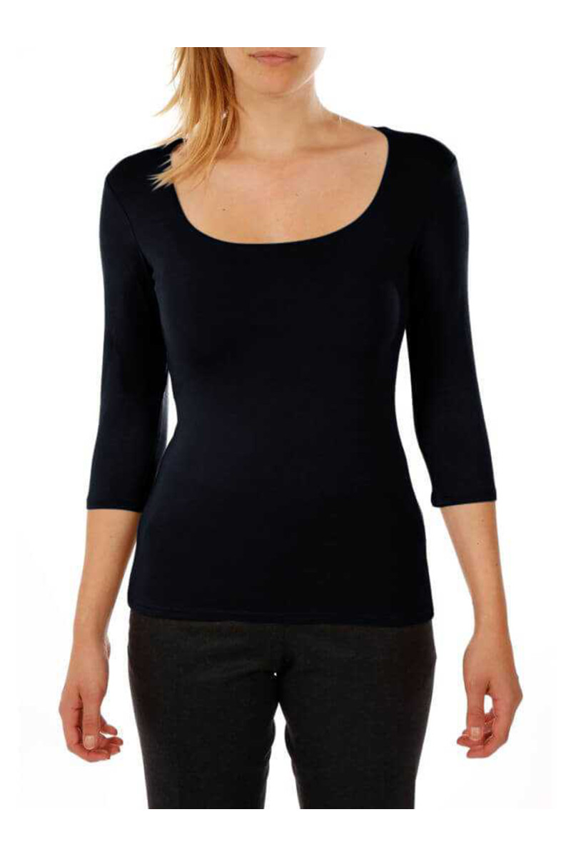 T-shirt col carré manches 3/4 en viscose stretch
