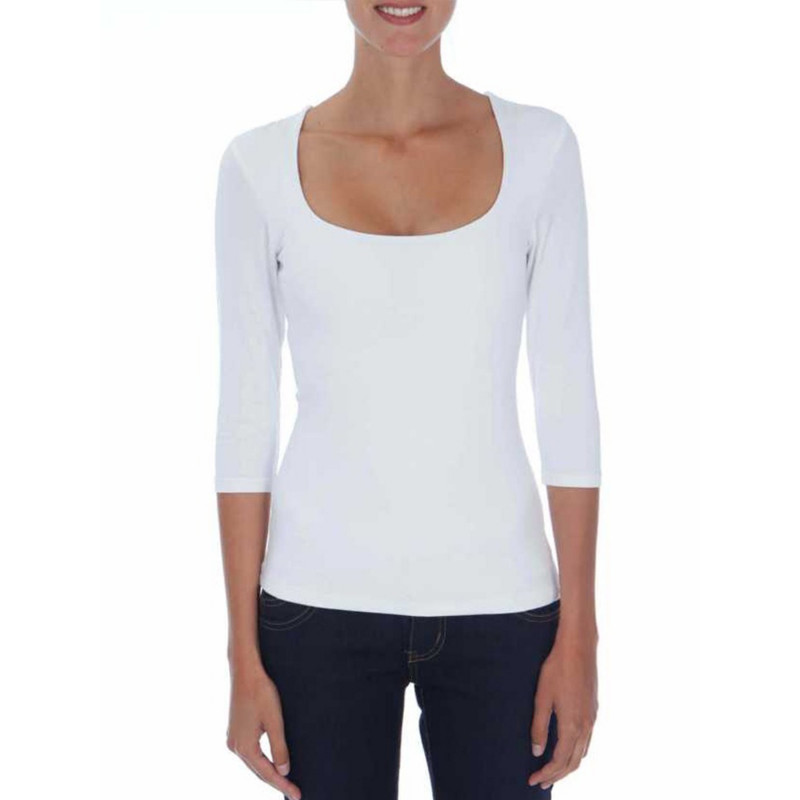 T-shirt col carré manches 3/4 en viscose stretch