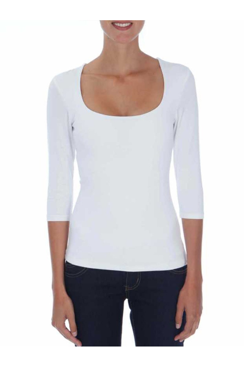 T-shirt col carré manches 3/4 en viscose stretch