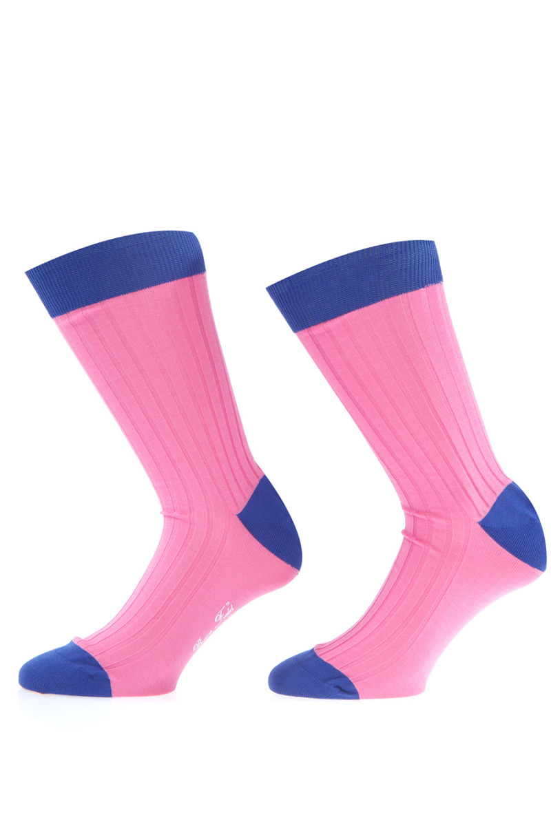 Chaussettes homme fil d'Ecosse 100% coton rose et indigo