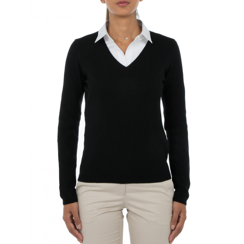 Pull femme col V en laine et cachemire 