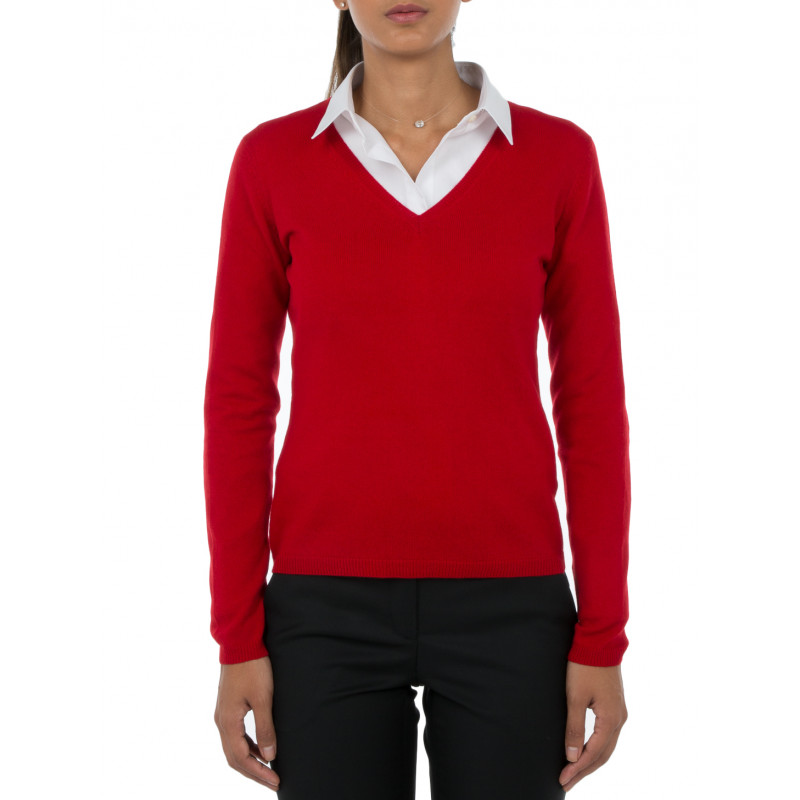 Sweater women V-neck in wool and cashmere 