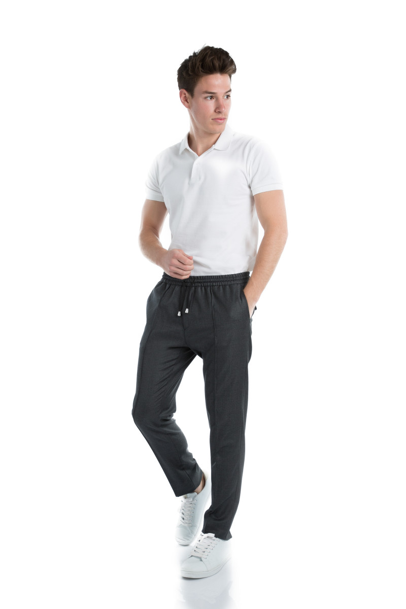 Trousers in pure wool 110's with drawstring