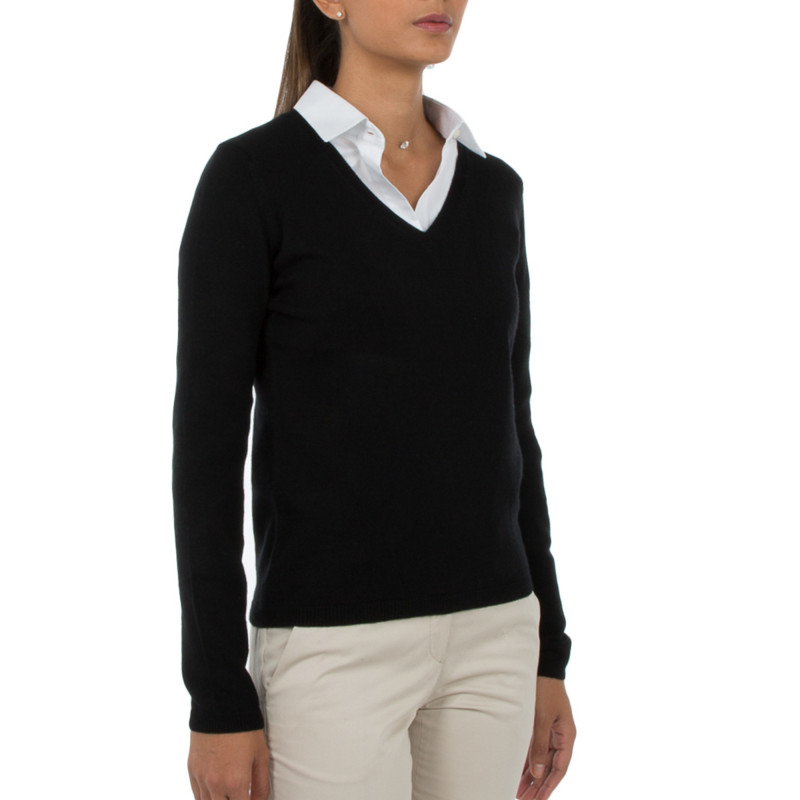 Pull femme col V en laine et cachemire 