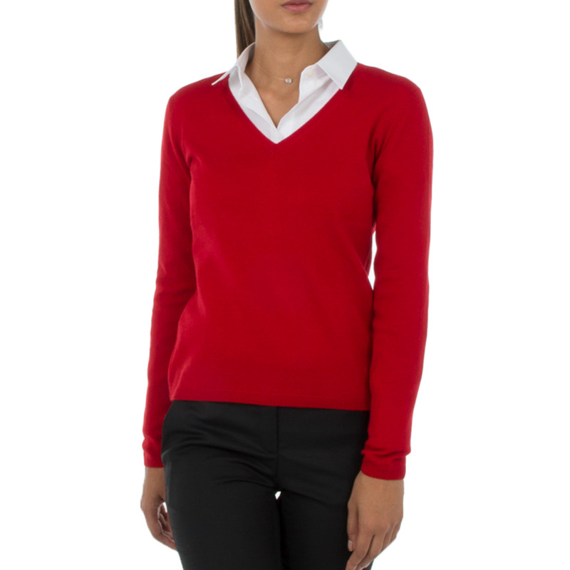 Pull femme col V en laine et cachemire 