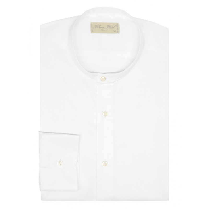 Chemise homme cintrée à col Mao en pure coton double retors