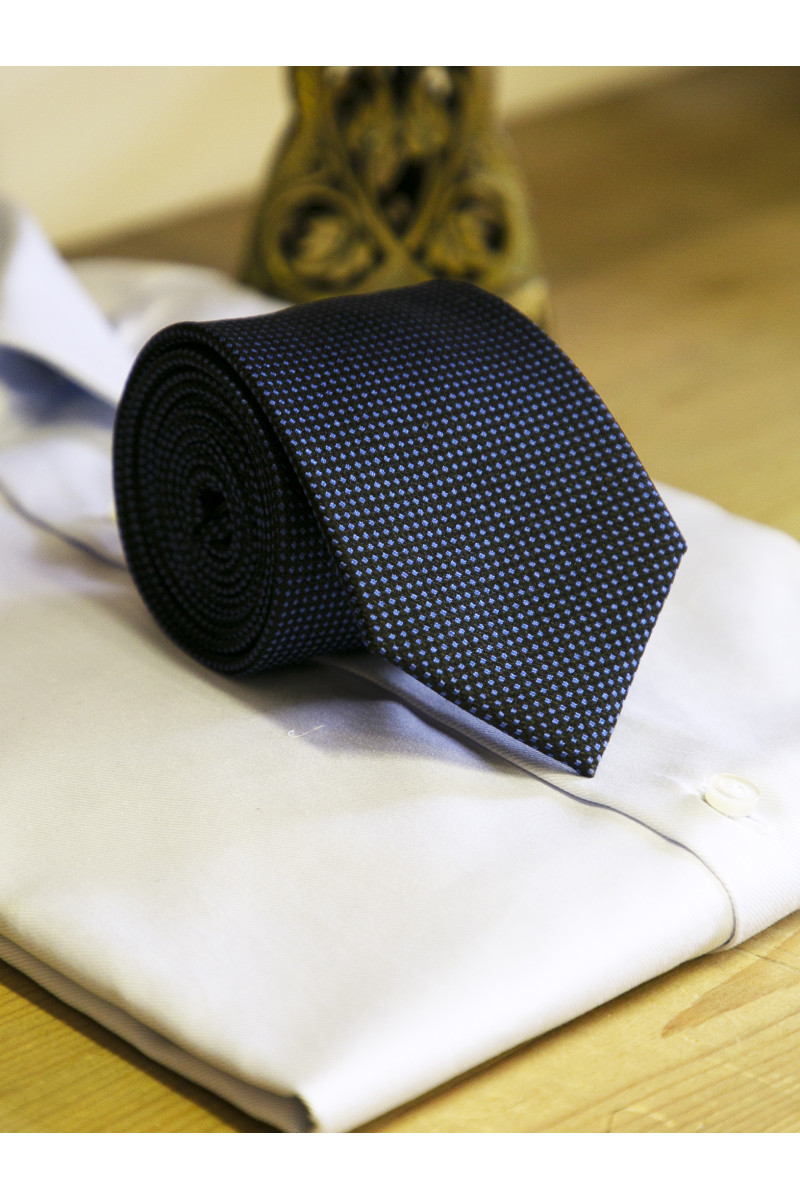 Tie in pure silk navy with colorful dots