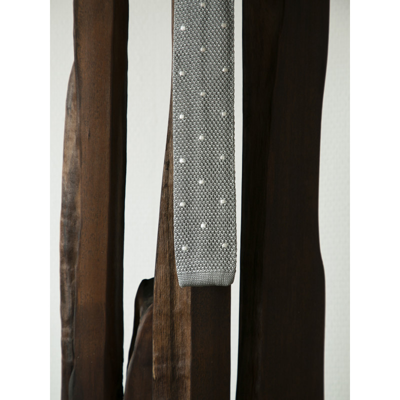 Cravate fine en maille tricot de pure soie à pois