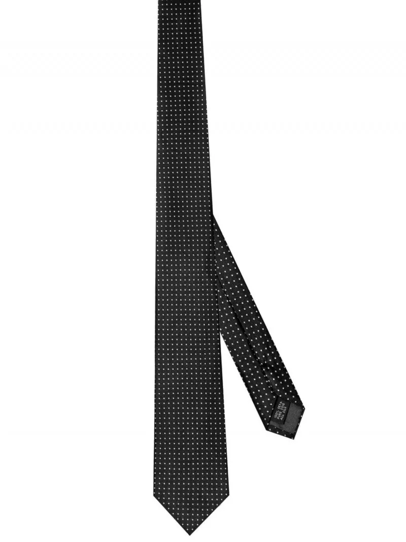 Cravate pure soie noire à puces argent