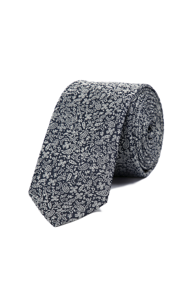 Tie in pure silk navy paisley fancy