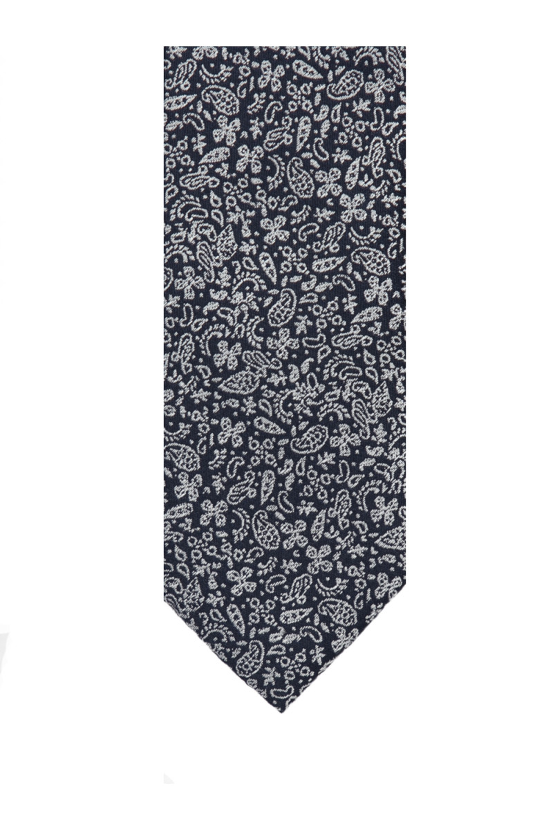 Cravate fine en pure soie marine au fin motif cachemire