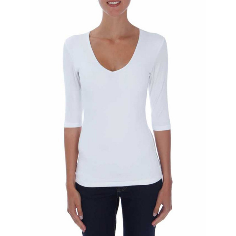 T-shirt col V manches 3/4 viscose stretch