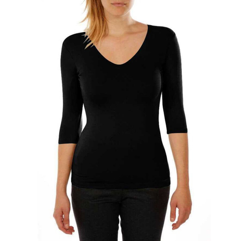 T-shirt col V manches 3/4 viscose stretch