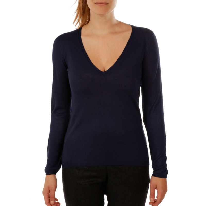 Pull femme col V en maille bambou cachemire