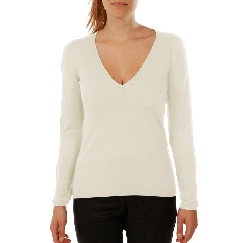 Pull femme col V en maille bambou cachemire