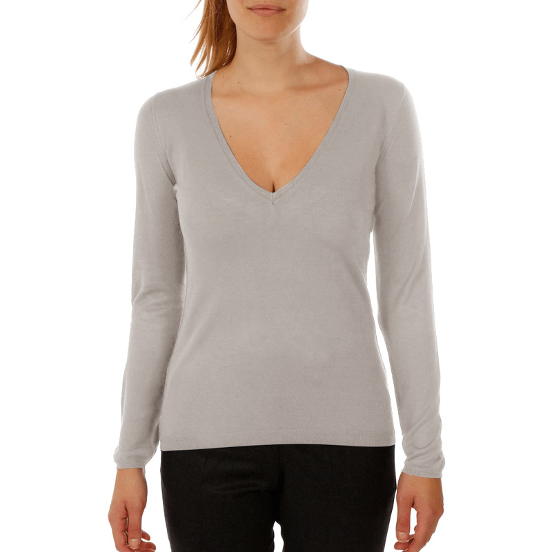 Pull femme col V en maille bambou cachemire