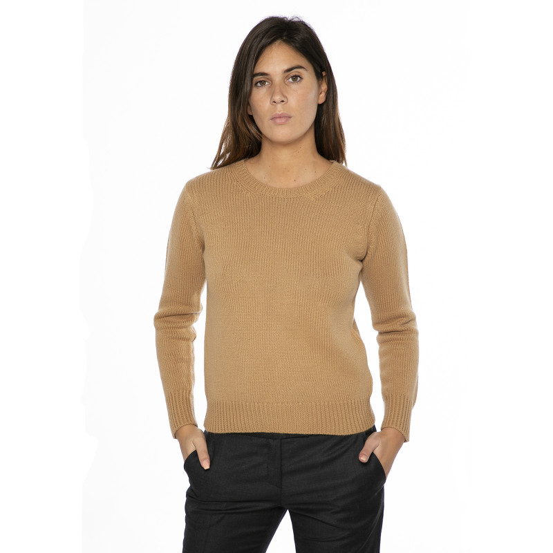 Sweater woman's round neck wool and cashmere