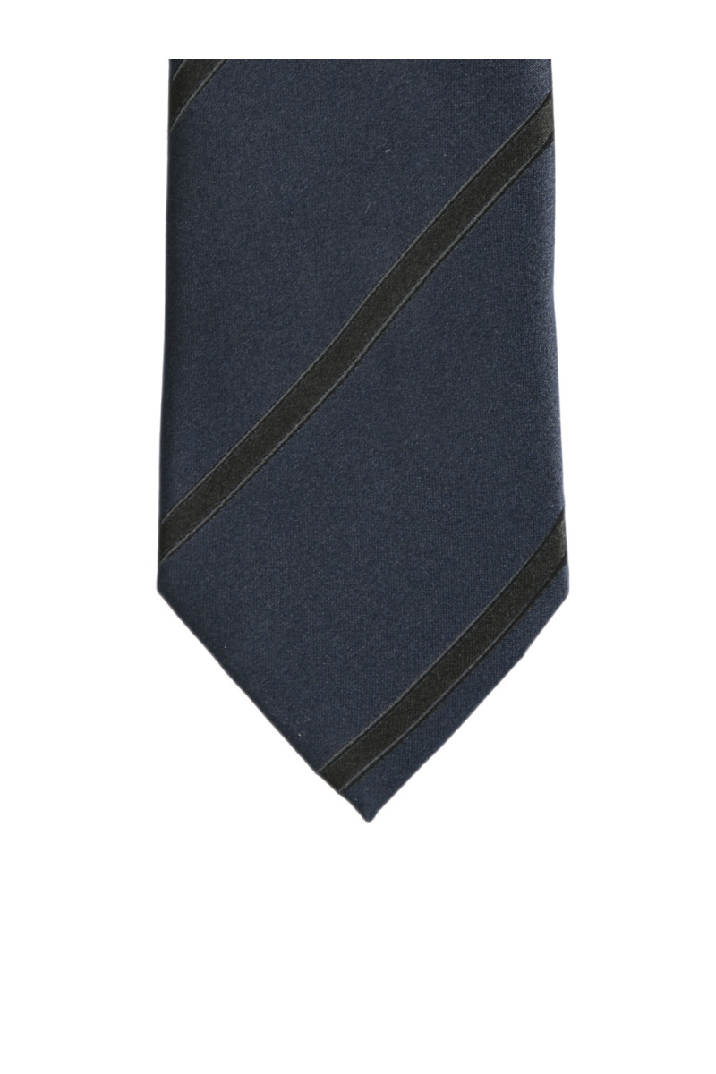 Cravate en pure soie piquée bleu marine et puces ciel