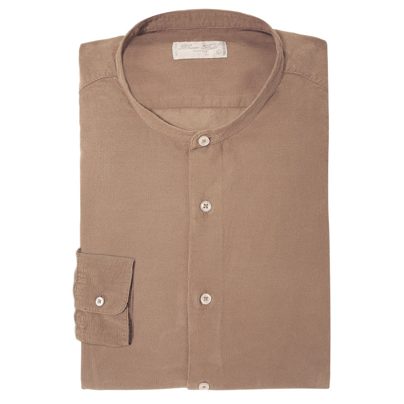 Chemise cintrée col Mao en velours