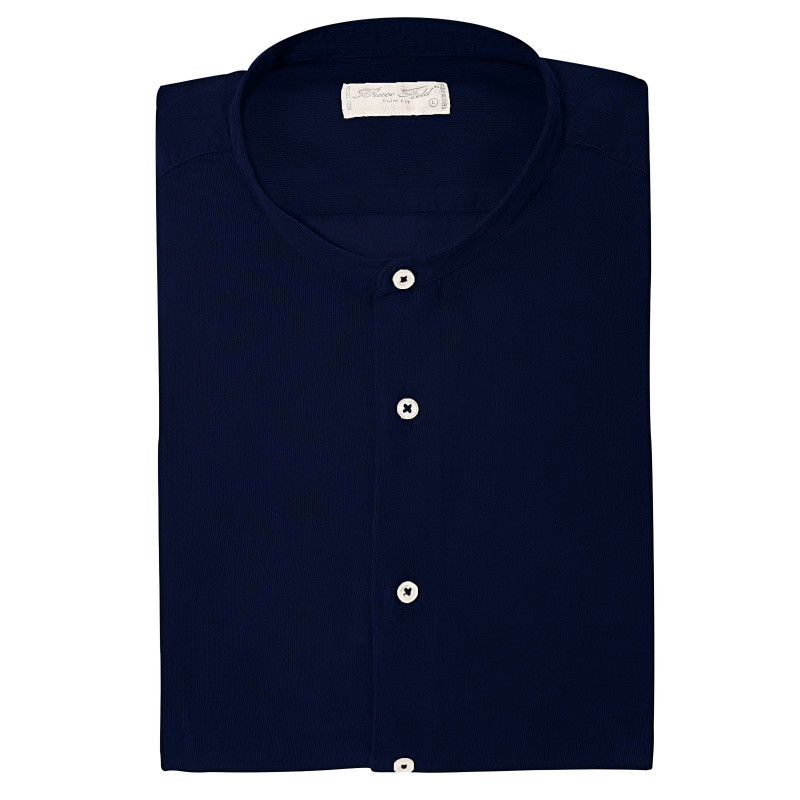 Shirt man slim fit with collar Mao pure cotton double twisted