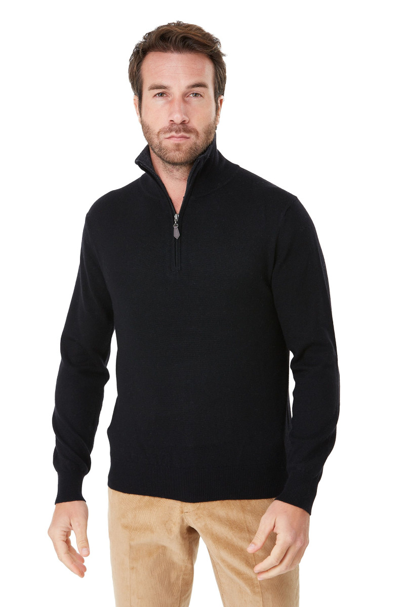 Polo Zippe laine et cachemire homme Bicolore