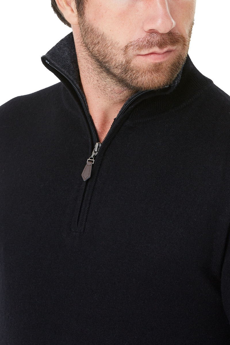 Polo Zippe laine et cachemire homme Bicolore
