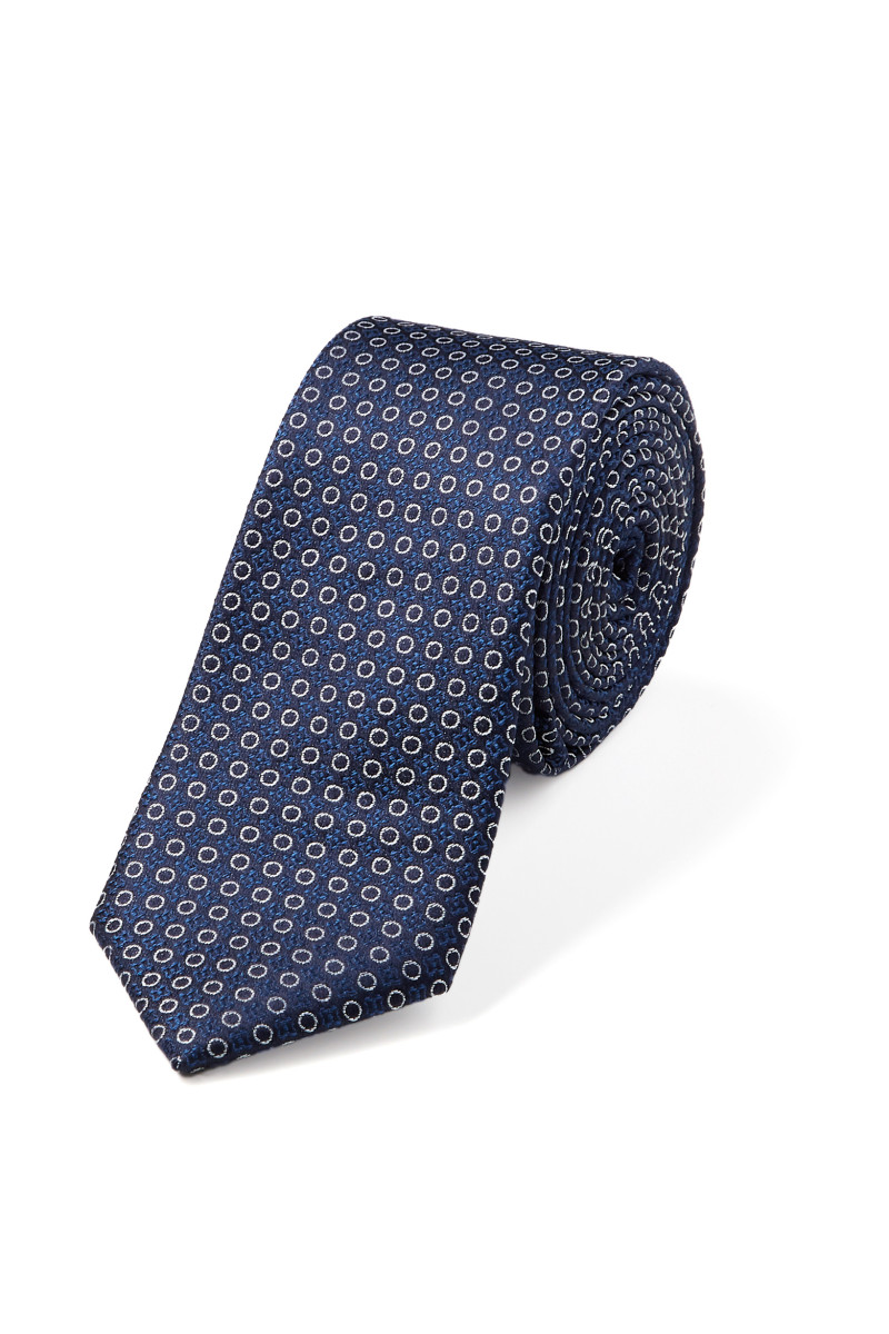 Cravate fine pure soie à motif circulaire