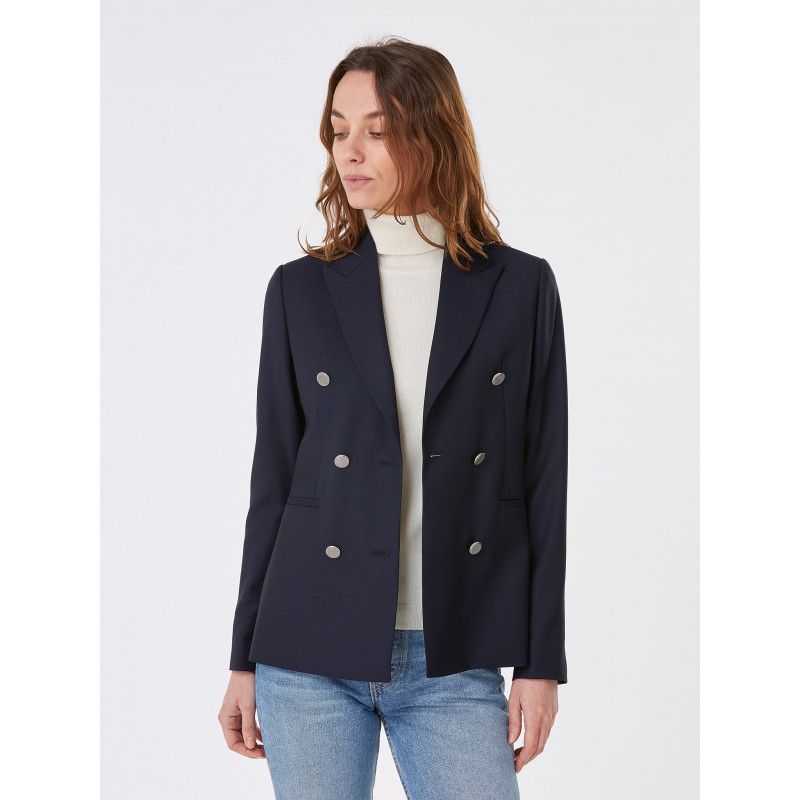 Blazer laine croisé boutons argentés