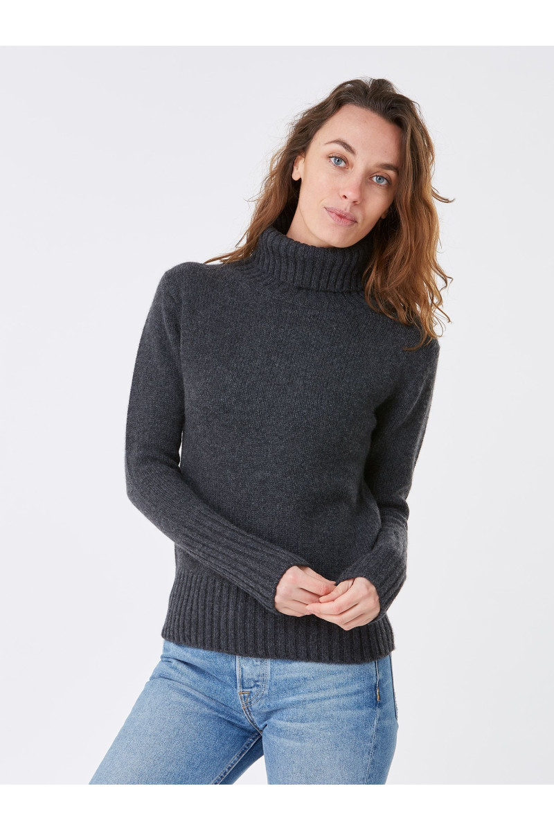 Pull femme col roule fantaisie en laine et cachemire