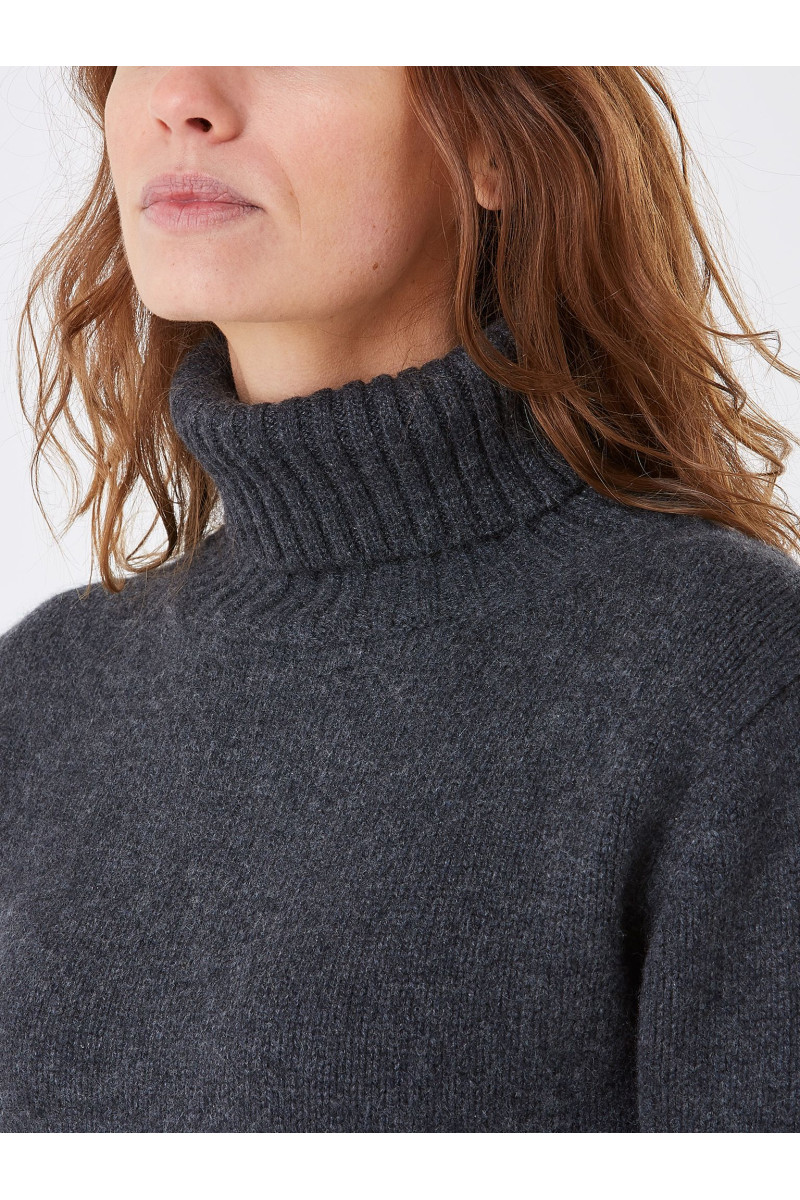 Pull femme col roule fantaisie en laine et cachemire