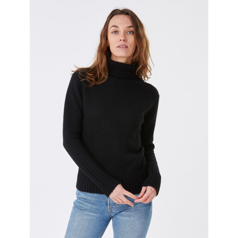 Pull femme col roule fantaisie en laine et cachemire