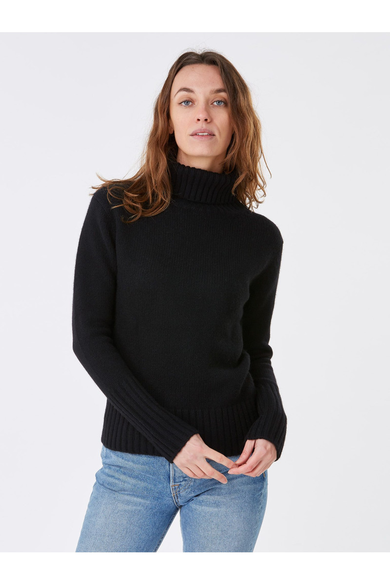 Pull femme col roule fantaisie en laine et cachemire