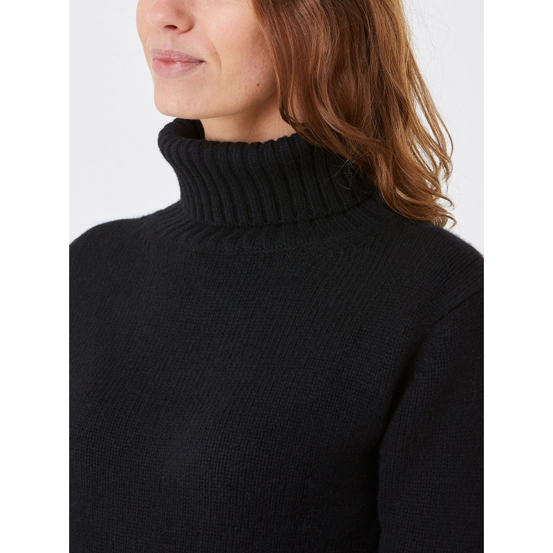 Pull femme col roule fantaisie en laine et cachemire