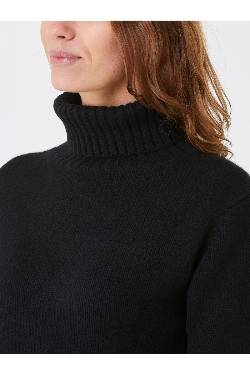 Pull femme col roule fantaisie en laine et cachemire