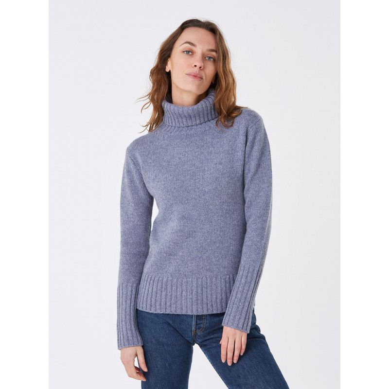 Pull femme col roule fantaisie en laine et cachemire