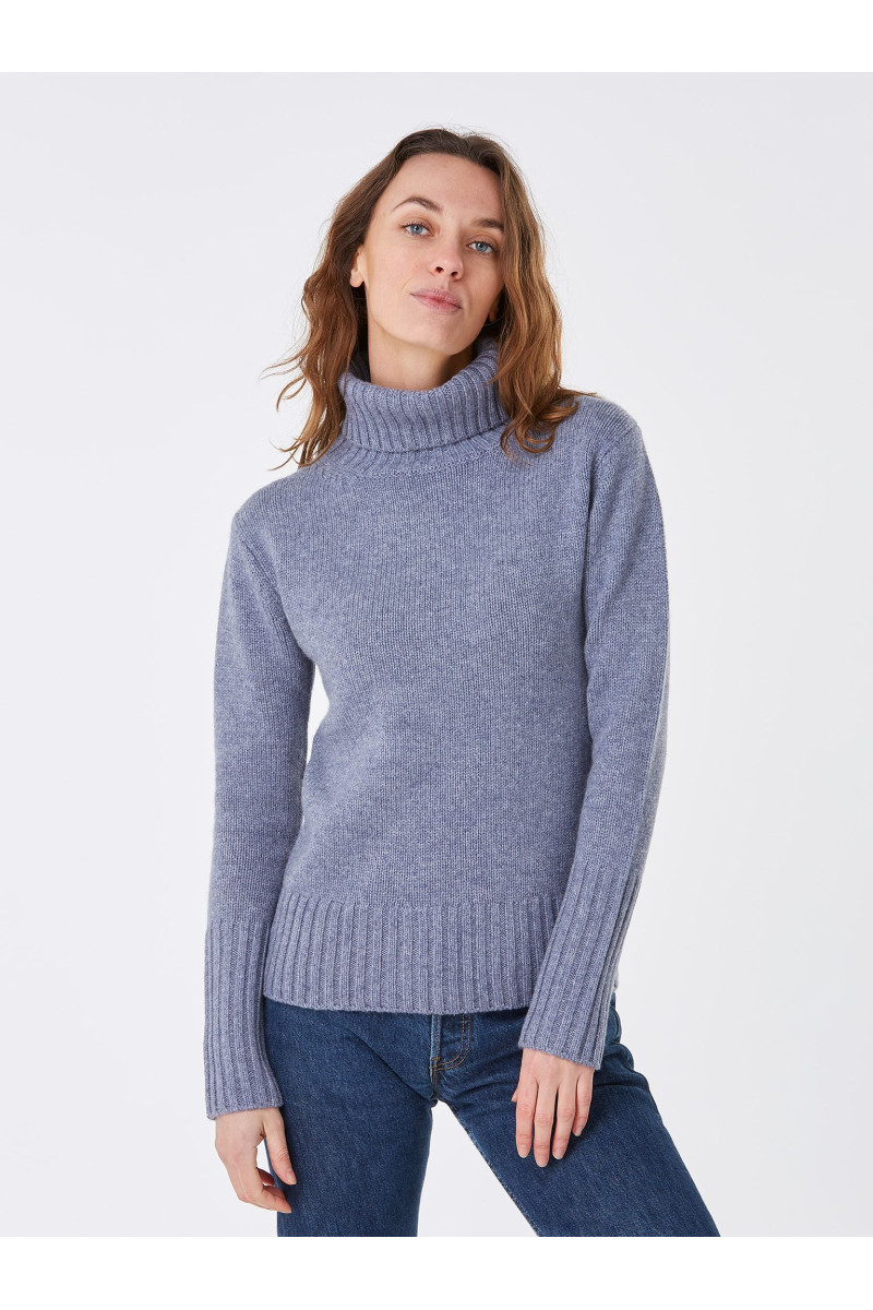 Pull femme col roule fantaisie en laine et cachemire