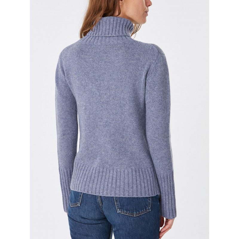 Pull femme col roule fantaisie en laine et cachemire